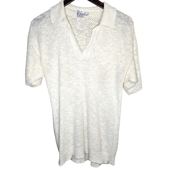 Rafaella Large Cream Knit See-through Polo Top [0217] - Picture 1 of 7